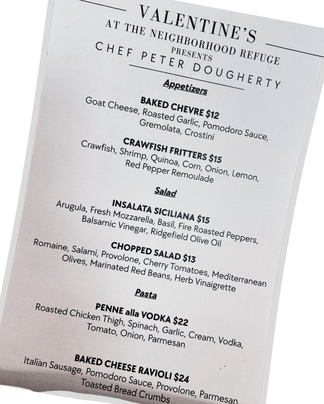 menu - chef Dougherty