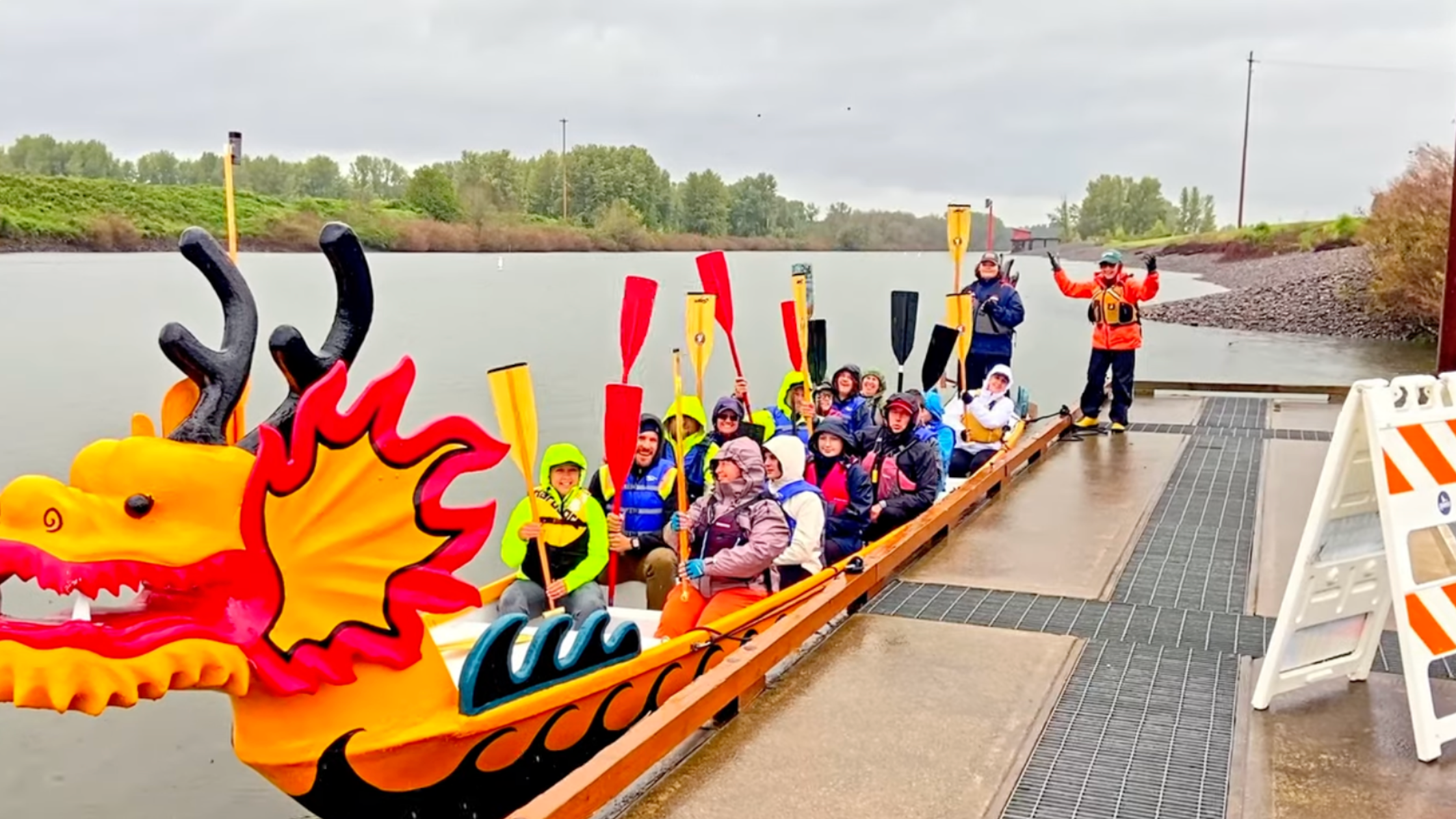 Dragon boat paddlers on the water at the Ridgefield Big Paddle festival