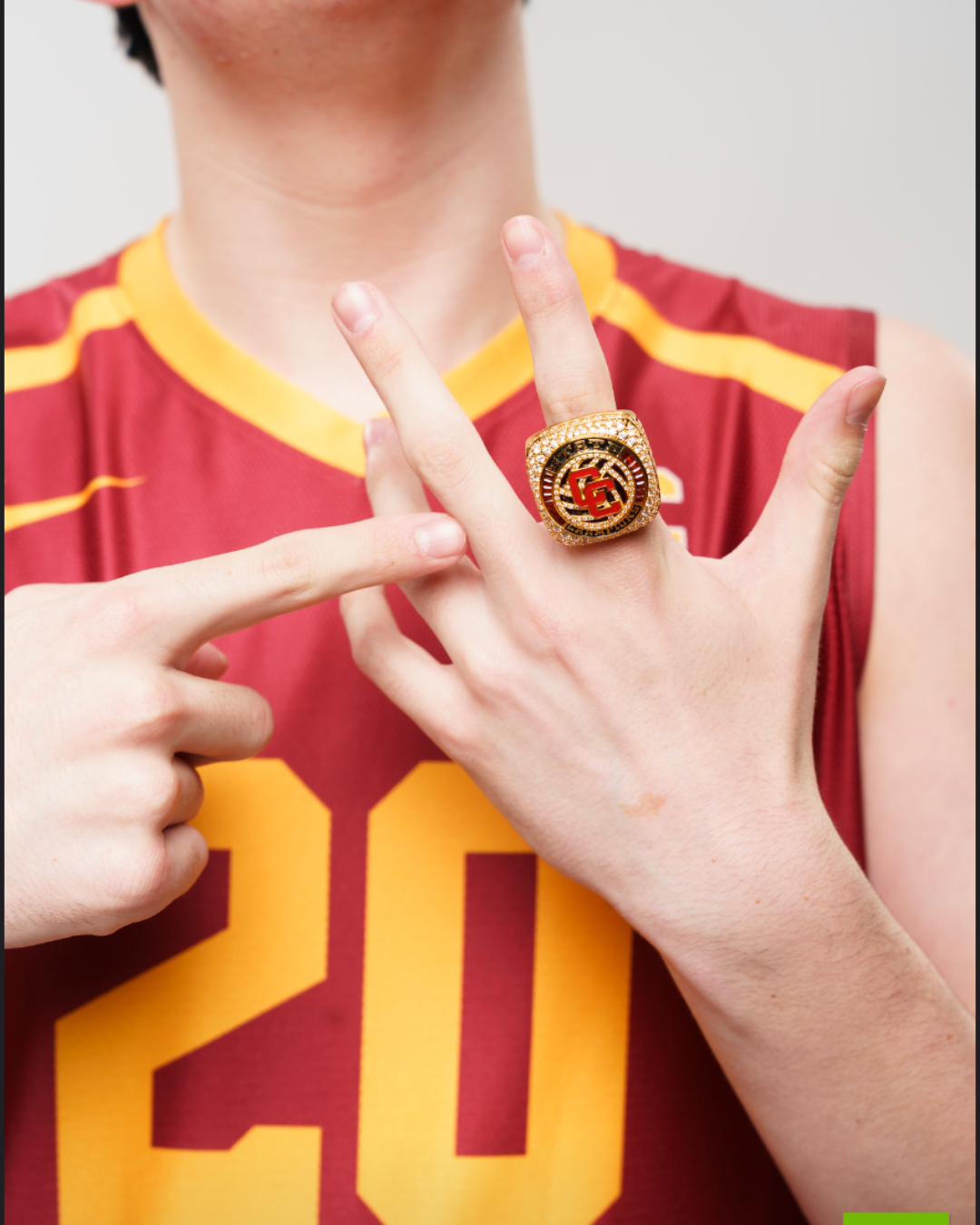 Luke Fazio #20 with his Oregon state championship ring
