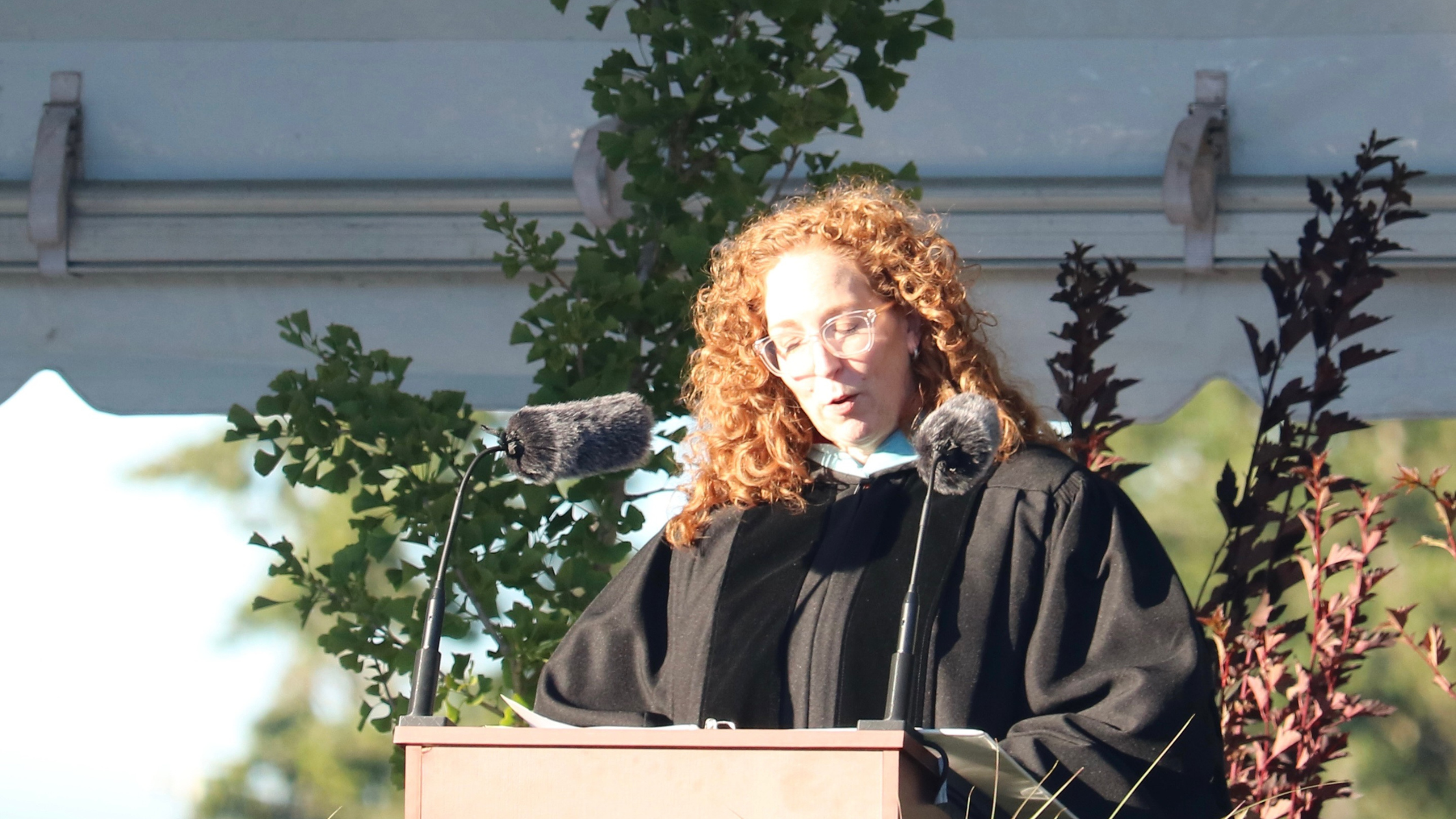 Teacher Megan Lacey delivers the student-chosen commencement address