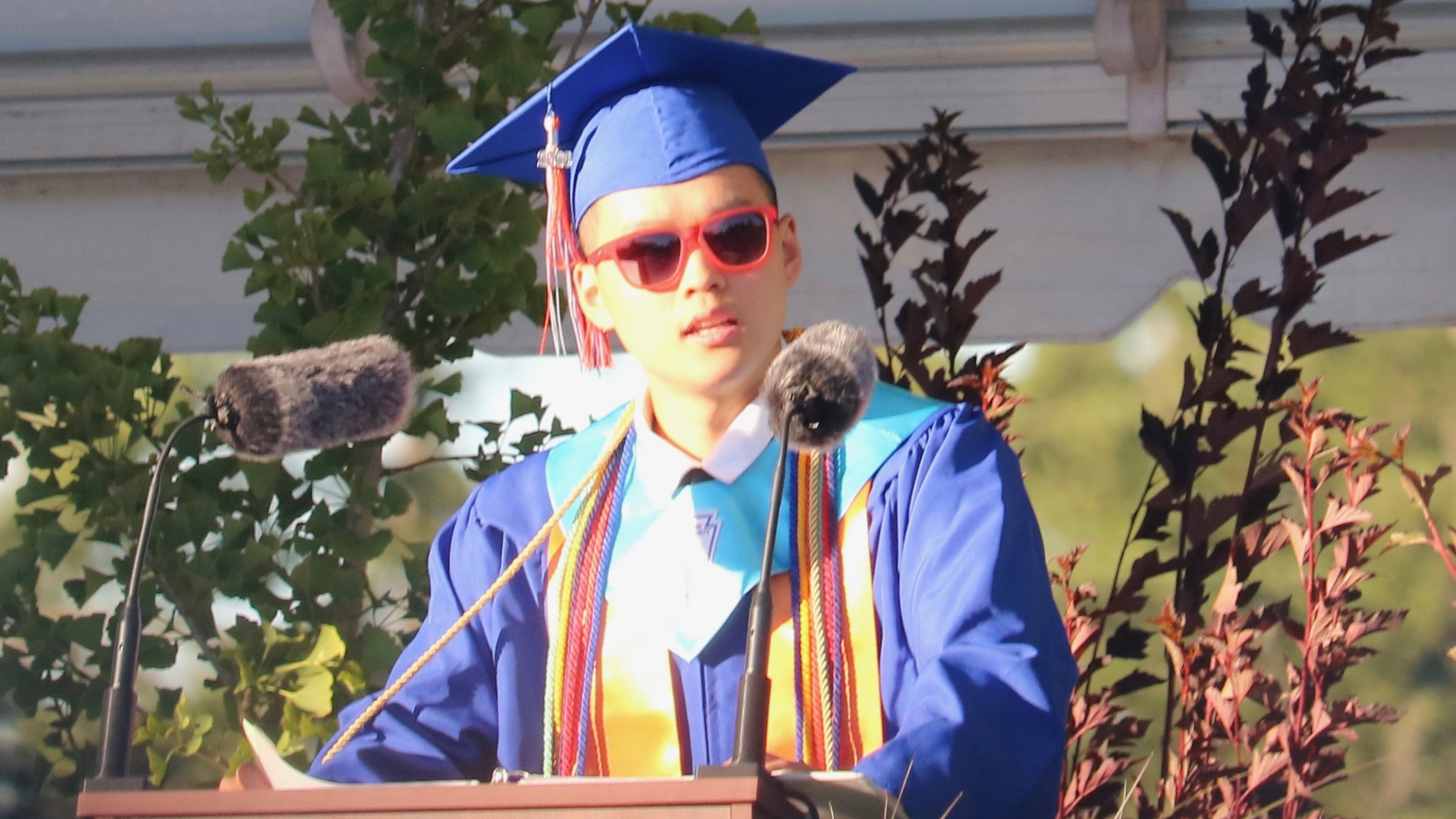 Honor Graduate Speaker Nathan Kim at the podium
