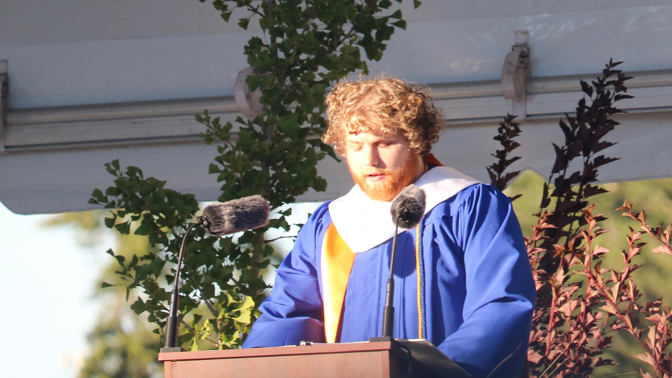 ASB President River Leeling delivers the class address