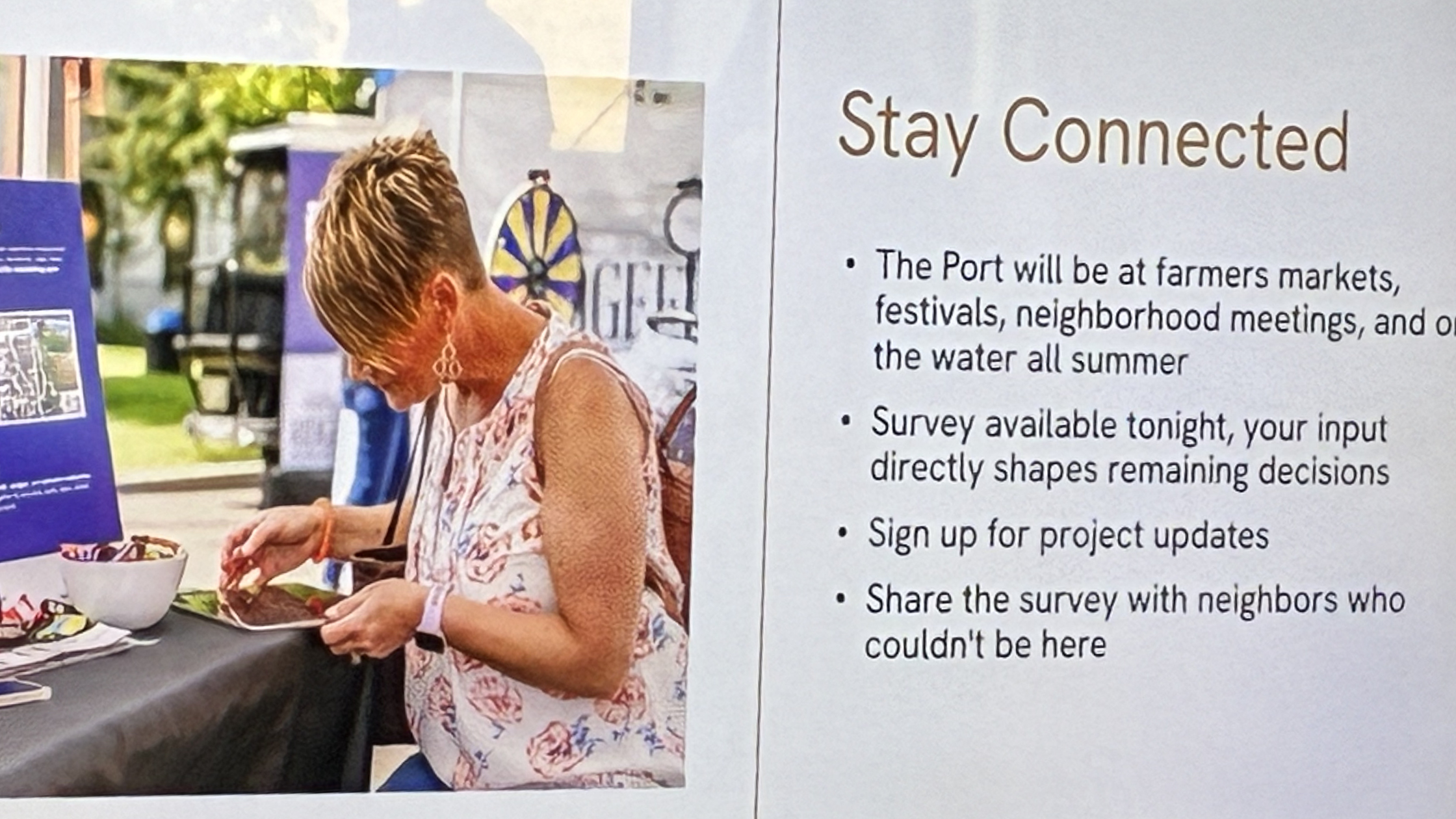 Slide showing how the community can continue to engage with the Port of Ridgefield