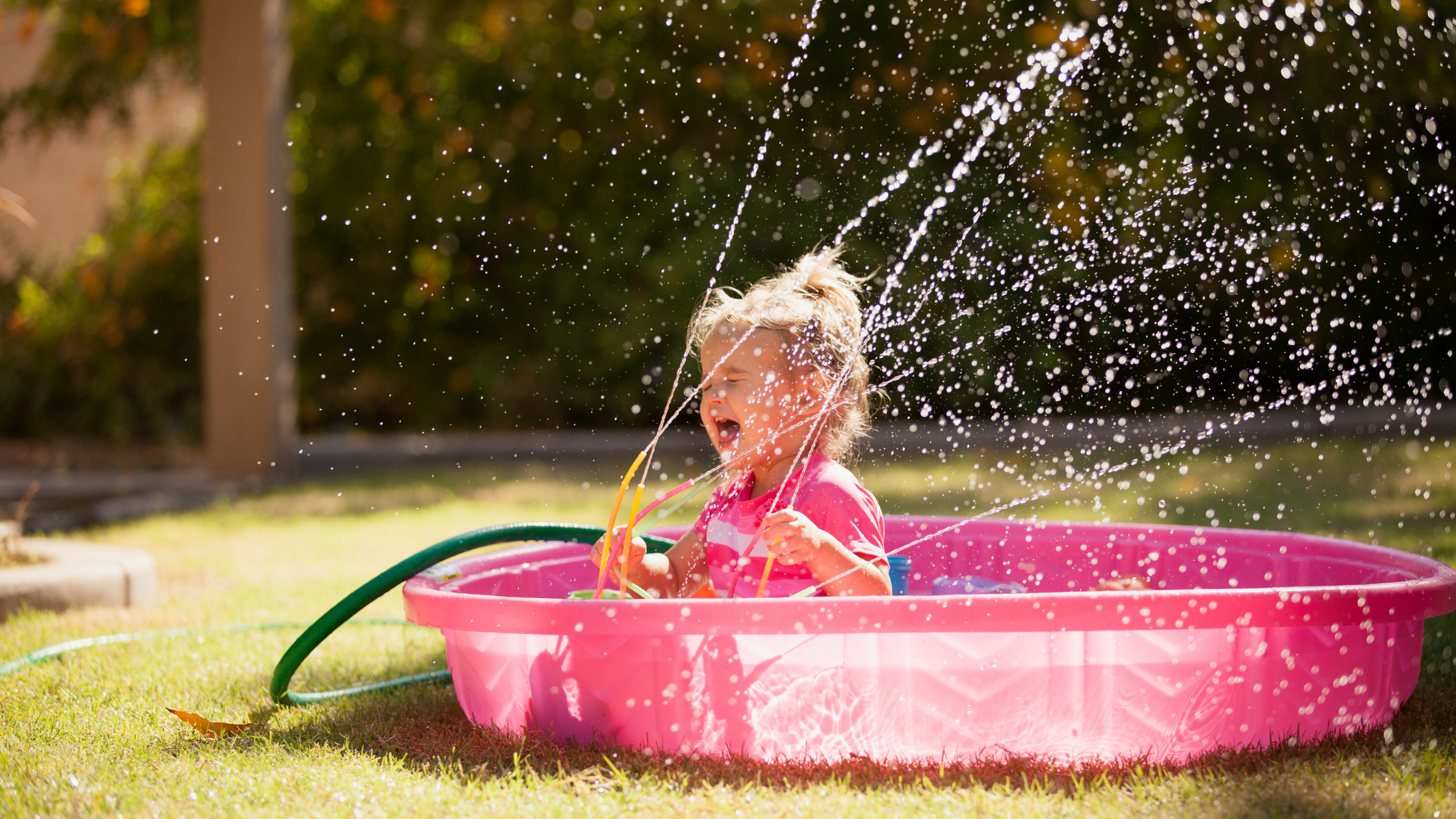 Kiddie pool filled with water in a Ridgefield backyard