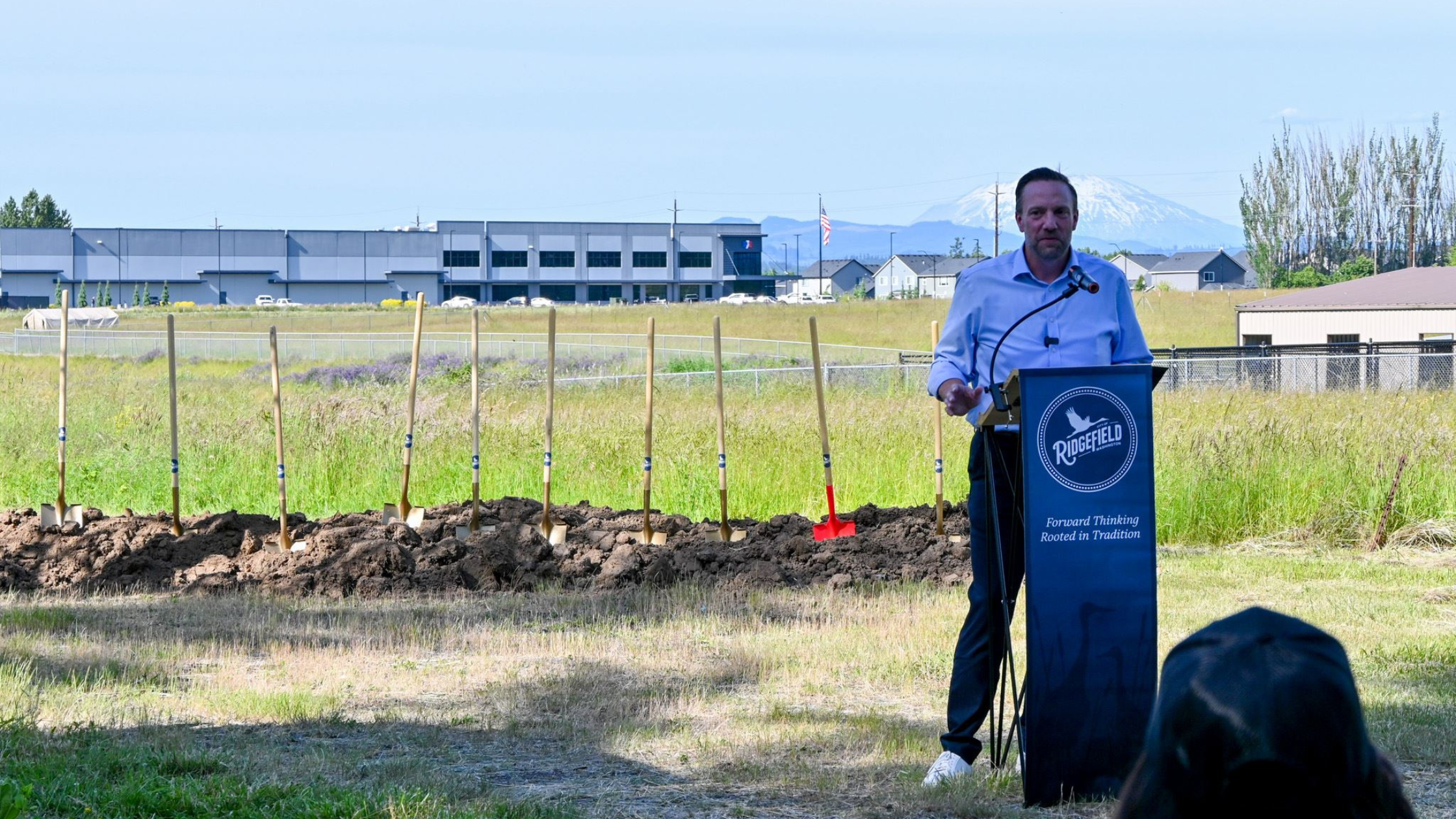 Mayor Matt Cole speaks at the Eastside Elevated Water Reservoir groundbreaking