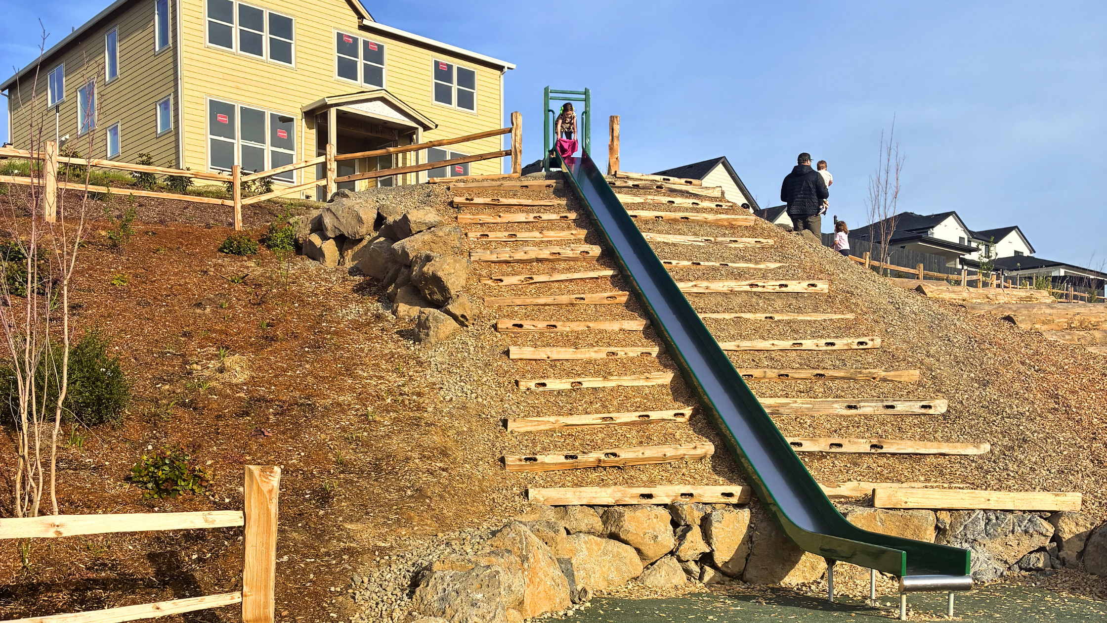 The long hill slide at Storybook Hollow Park, one of the park's biggest draws
