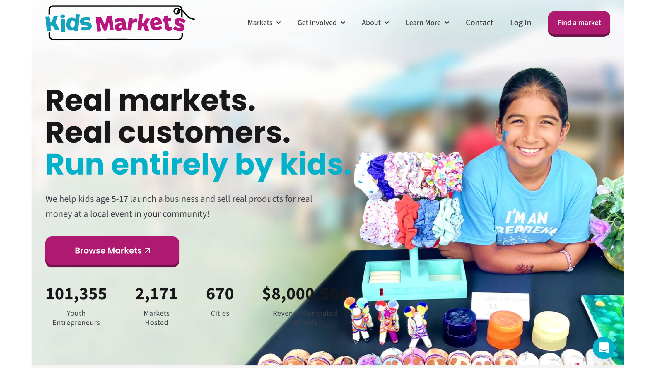 Kids Market Today sign at Overlook Park during the Ridgefield Day of Festivals