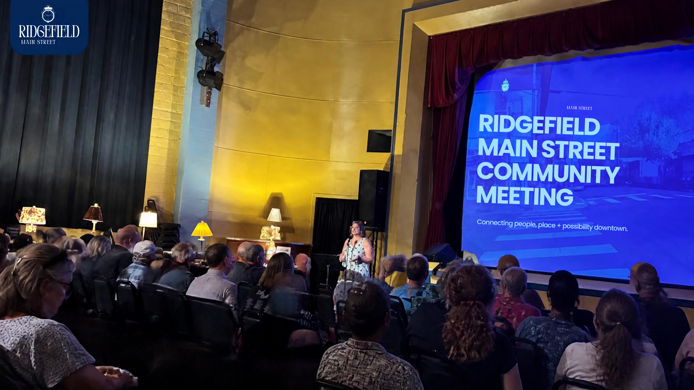 Community members gathered at the Liberty Theater for the Main Street Ridgefield meeting