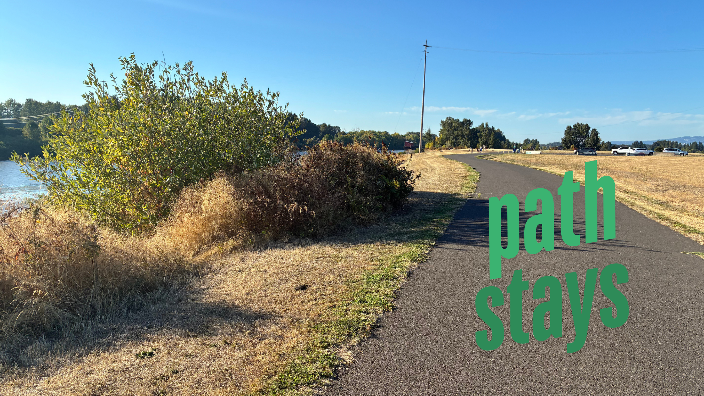 The trail along the Ridgefield waterfront that will remain in place
