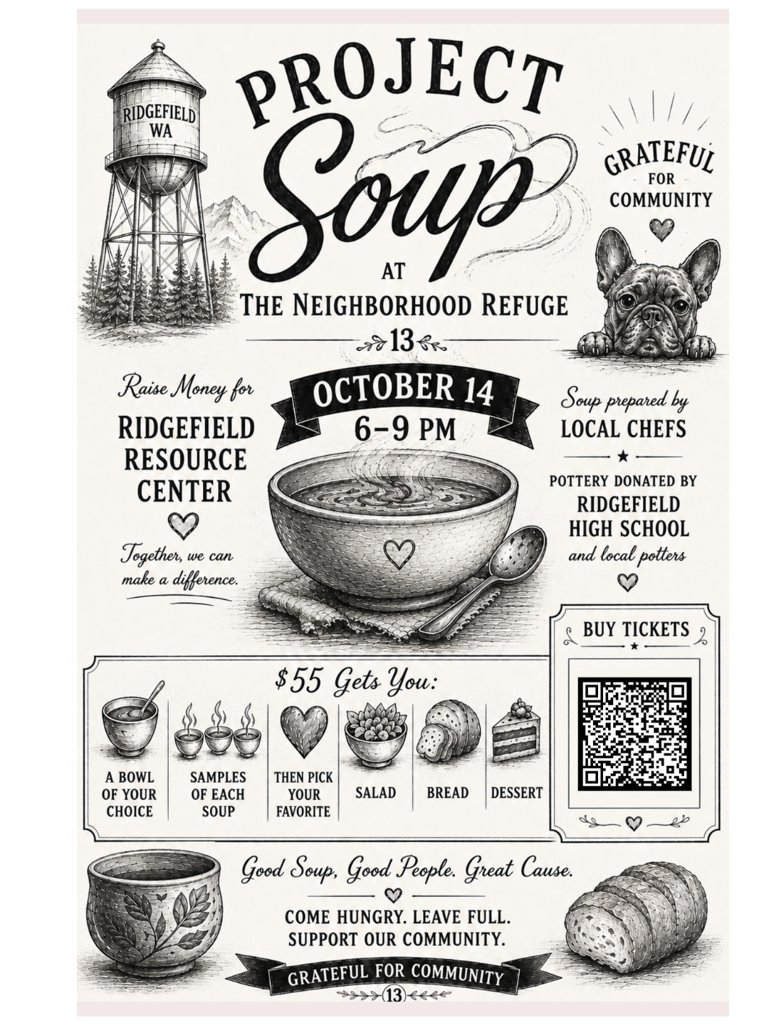 Project Soup flyer for the October 14 fundraiser at The Neighborhood Refuge in Ridgefield