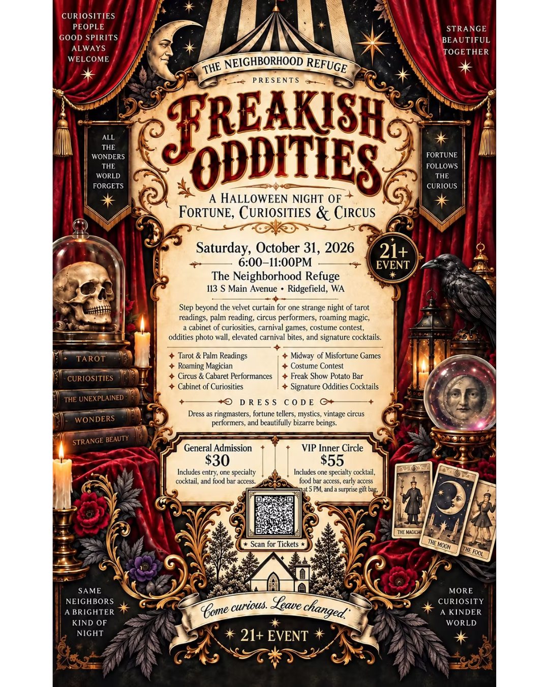 Oddities Halloween at The Neighborhood Refuge event flyer, October 31, 2026