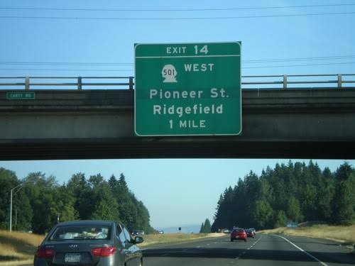 Traffic on Pioneer Street approaching the I-5 interchange in Ridgefield