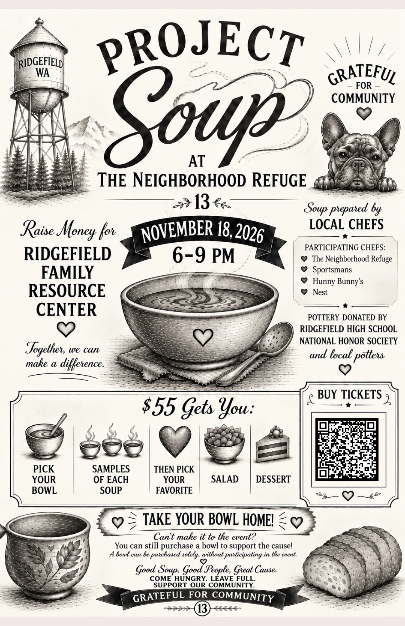Updated Project Soup flyer for the November 18 fundraiser at The Neighborhood Refuge in Ridgefield