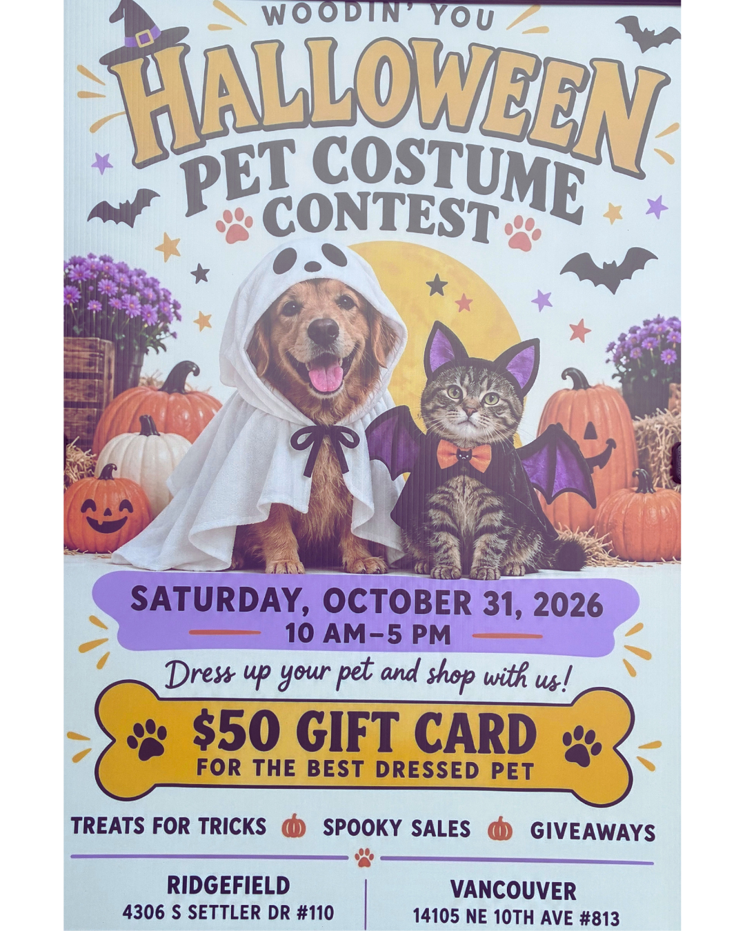 Woodin' You Halloween Pet Costume Contest flyer for Saturday, October 31, 2026